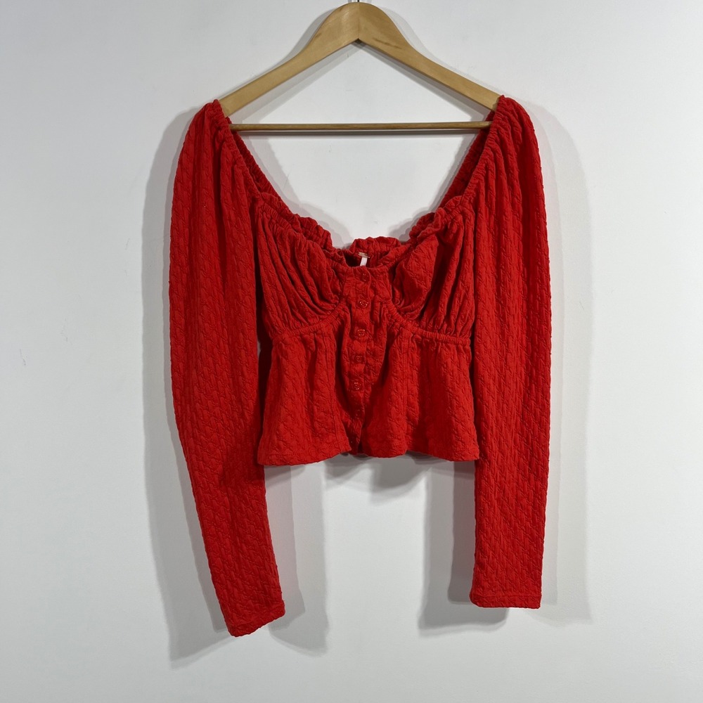 Free People Y2K Babydoll Renfair Milkmaid Button‎ Front Top Womens XL Coquette